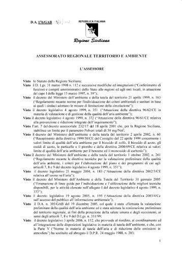 Decreto Assessoriale 176/GAB Regione Sicilia del 9