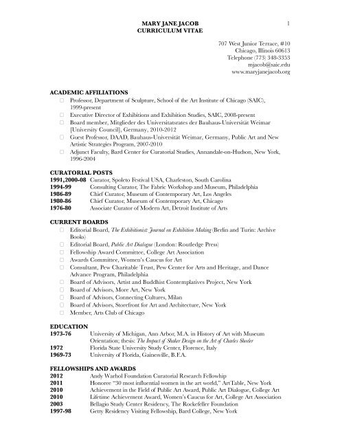 Jacob_mj_select CV - Mary Jane Jacob