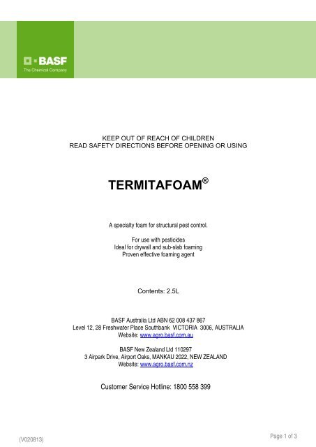 Termitafoam Â® Label - Pest Control Solutions - BASF
