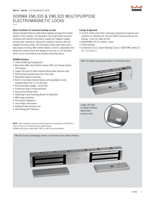 Dorma Eml Eml Multipurpose Electromagnetic Locks