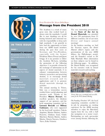 Message from the President 2010 - Academy of Dental Materials