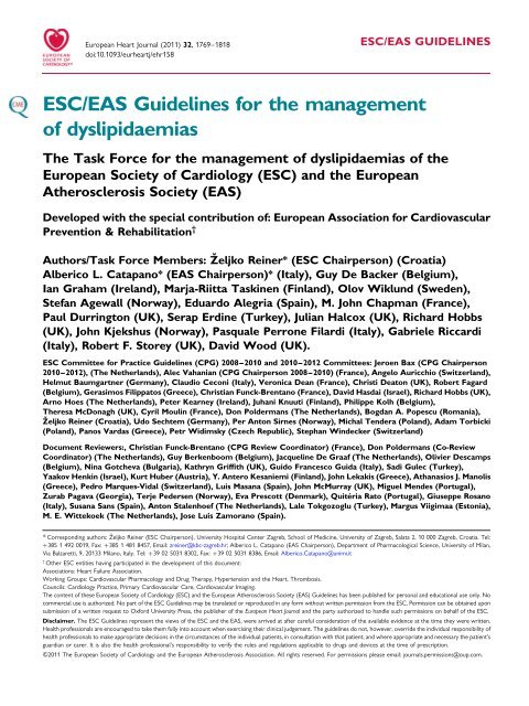 ESC/EAS Guidelines for the management of dyslipidemias
