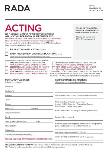 acting application form - Rada