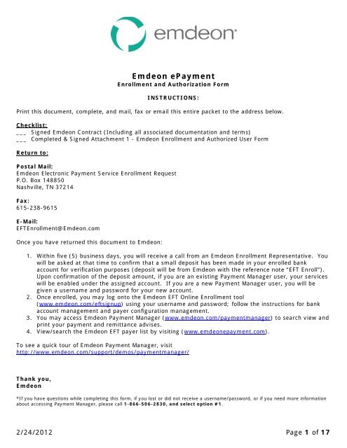 Emdeon ePayment Enrollment and Authorization Form - LaCare