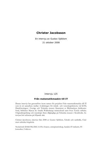 Christer Jacobsson - en intervju av Gustav SjÃ¶blom - Tekniska museet