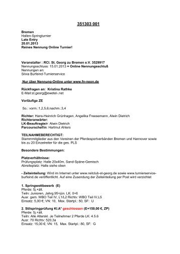 Veranstalter : RCl. St. Georg zu Bremen eV 3 - Pferdesportverband ...