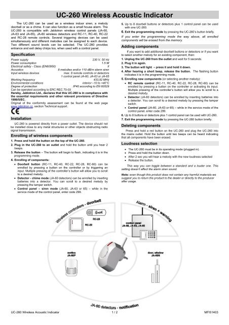 UC-260 Wireless Acoustic Indicator - Kawach