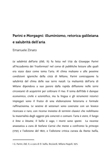 Parini e Morgagni: illuminismo, retorica galileiana e salubrità dell'aria