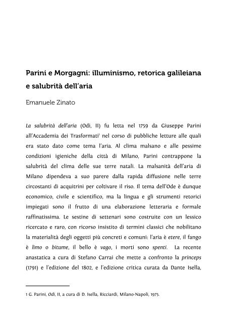 Parini e Morgagni: illuminismo, retorica galileiana e salubrità dell'aria
