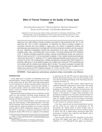 Effect of Thermal Treatment on the Quality of Cloudy Apple Juice