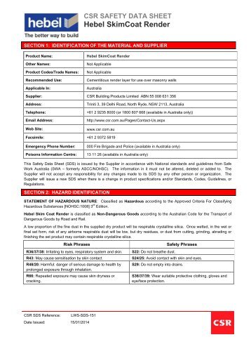 Hebel SkimCoat Render MSDS - CSR