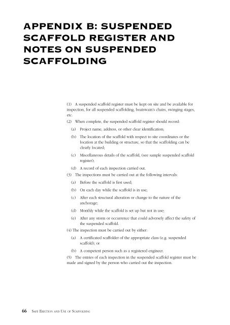 Of for the safe erection and use of scaffolding