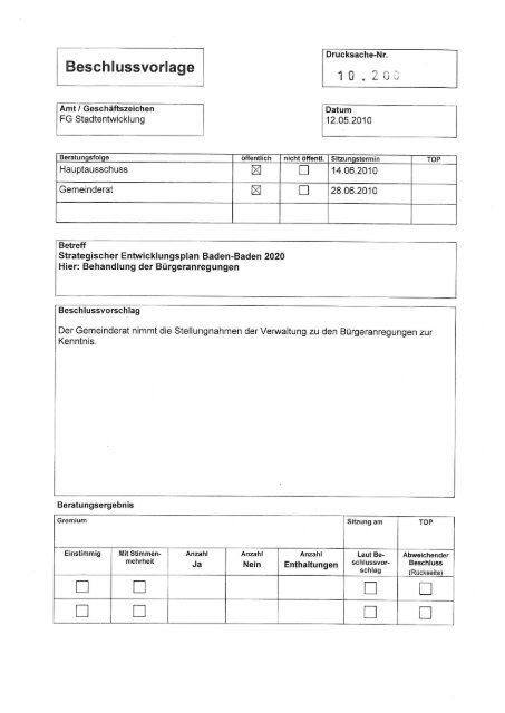 Entwicklungsplan 2020 - Stadtbild Baden-Baden