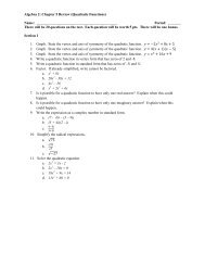 Algebra 2: Chapter 5 Review (Quadratic Functions) Name ... - Bssd.net