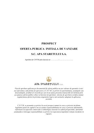 Prospect de oferta publica initiala Apa Staretului SA - Kmarket.ro
