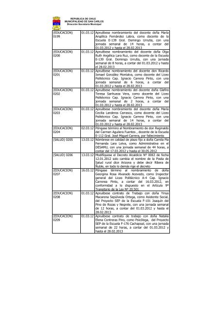 DECRETOS DE REGISTRO AÃO 2012 - Municipalidad de San Carlos