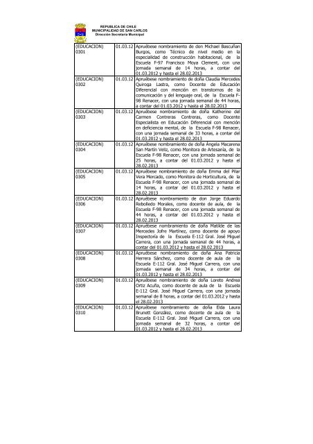 DECRETOS DE REGISTRO AÃO 2012 - Municipalidad de San Carlos