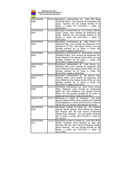 DECRETOS DE REGISTRO AÃO 2012 - Municipalidad de San Carlos