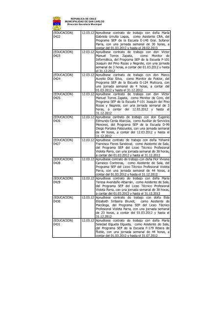 DECRETOS DE REGISTRO AÃO 2012 - Municipalidad de San Carlos