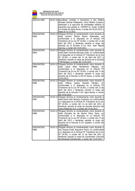 DECRETOS DE REGISTRO AÃO 2012 - Municipalidad de San Carlos