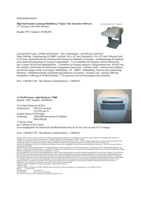 Gebrauchtmaschinen: High End Scanner Linotype/Heidelberg Topaz