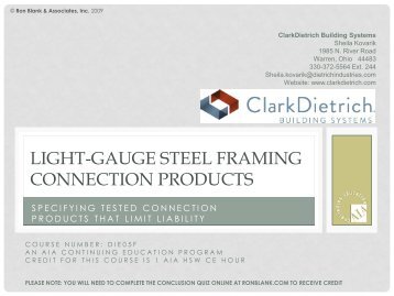light-gauge steel framing connection products - Ron Blank ...