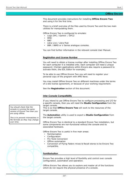 Encore Two User Manual - AMS Neve