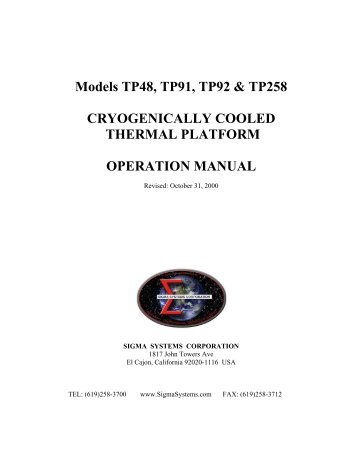 Models TP48, TP91, TP92, TP258 - Sigma Systems Corporation