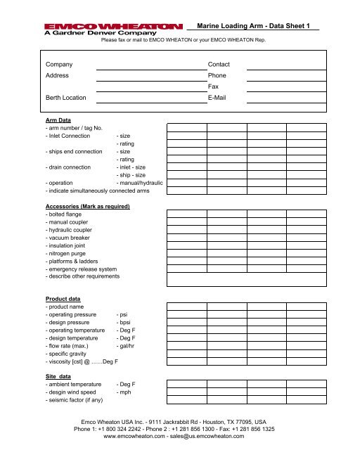 Marine Loading Arm Data Sheet 1 - JH Menge & Co