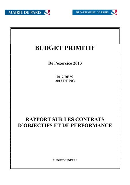 BUDGET PRIMITIF - Ville de Paris