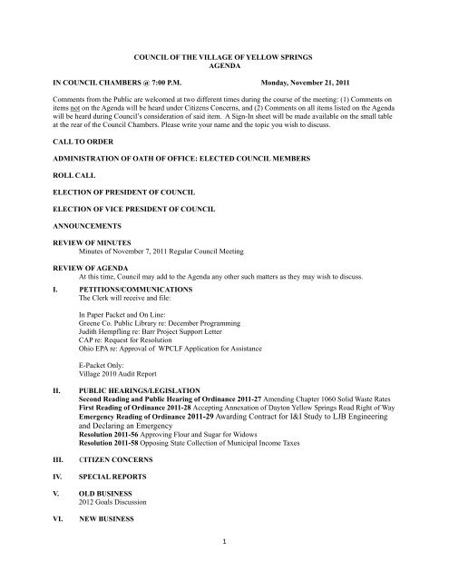 memorandum - the Village of Yellow Springs
