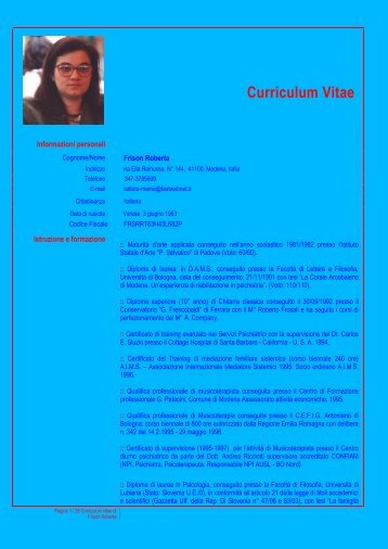 CV - Roberta Frison - Istituto Meme S.r.l.