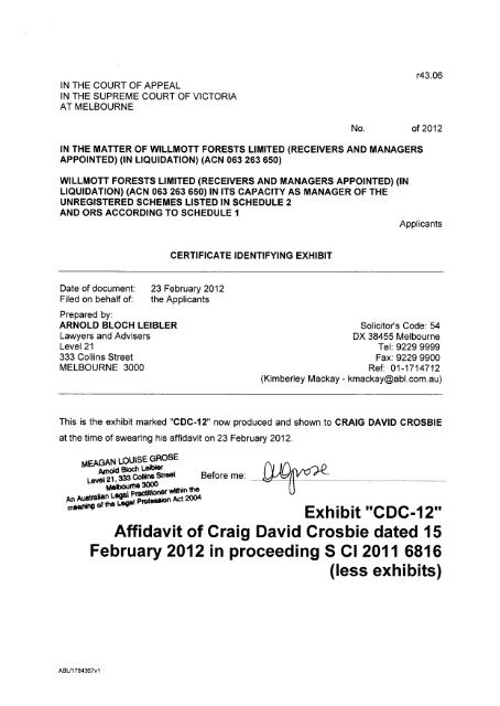 Exhibit 12 for Affidavit of Craig David Crosbie - Arnold Bloch Leibler