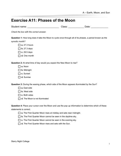 Phases of the Moon - Starry Night Education
