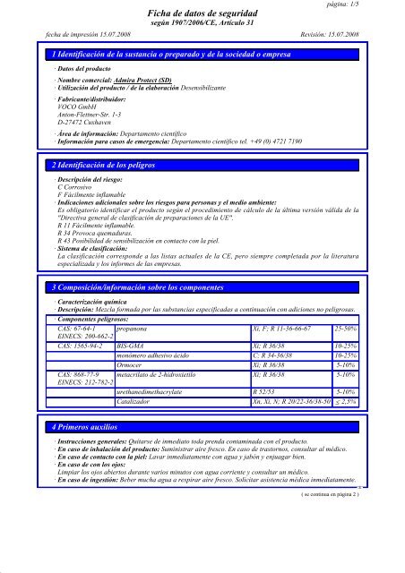 Ficha de datos de seguridad - Voco