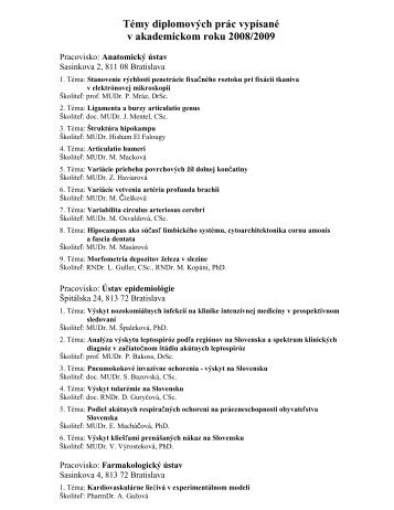 TÃ©my diplomovÃ½ch prÃ¡c vypÃ­sanÃ© v akademickom roku 2008/2009