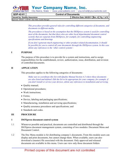 Qop 42 01 Control Of Documents Quality Coach