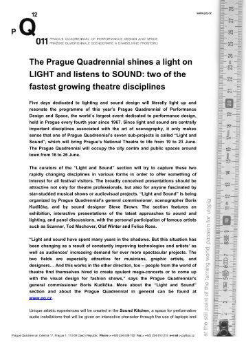 Light and Sound at the PQ press release - Prague Quadrennial