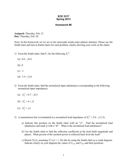 1 ECE 3317 Spring 2013 Homework #6 Assigned: Thursday, Feb ...