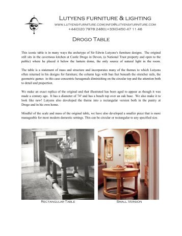 Drogo table tear sheet - Lutyens Furniture and Lighting