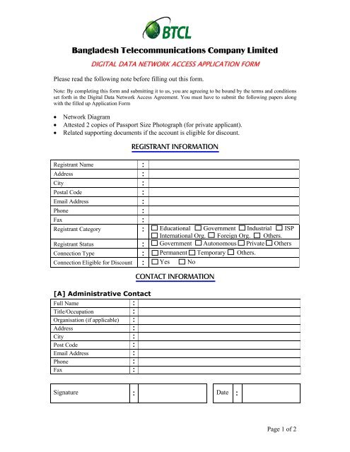 DDN Application Form - BTCl