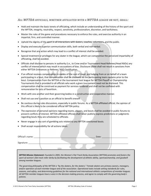 WFTDA Officiating Code of Conduct - Women's Flat Track Derby ...