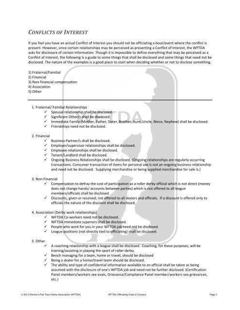 WFTDA Officiating Code of Conduct - Women's Flat Track Derby ...