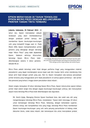 PRESS RELEASE / IMMEDIATE RELEASE - Epson Indonesia