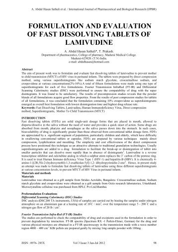 formulation and evaluation of fast dissolving tablets of lamivudine