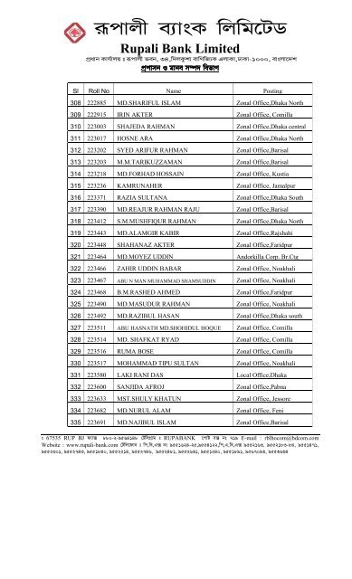 Final Result of Officer - Rupali Bank Limited