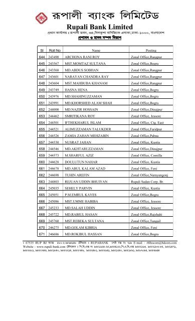 Final Result of Officer - Rupali Bank Limited