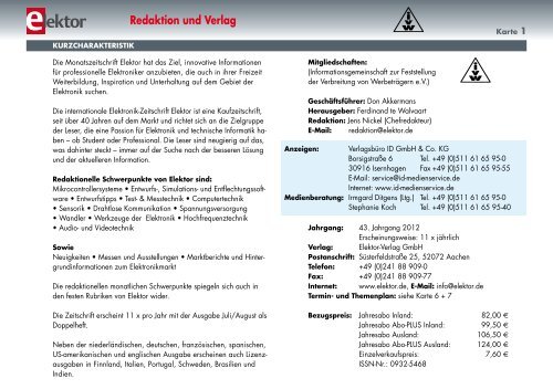 Elektor-Mediadaten 2012 - Verlagsbüro ID Gmbh & Co. KG