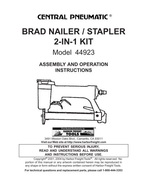 BRAD NAILER / STAPLER 2-IN-1 KIT - Harbor Freight Tools