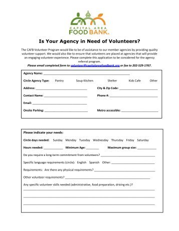 Agency Volunteer Referral Application Form - Capital Area Food Bank